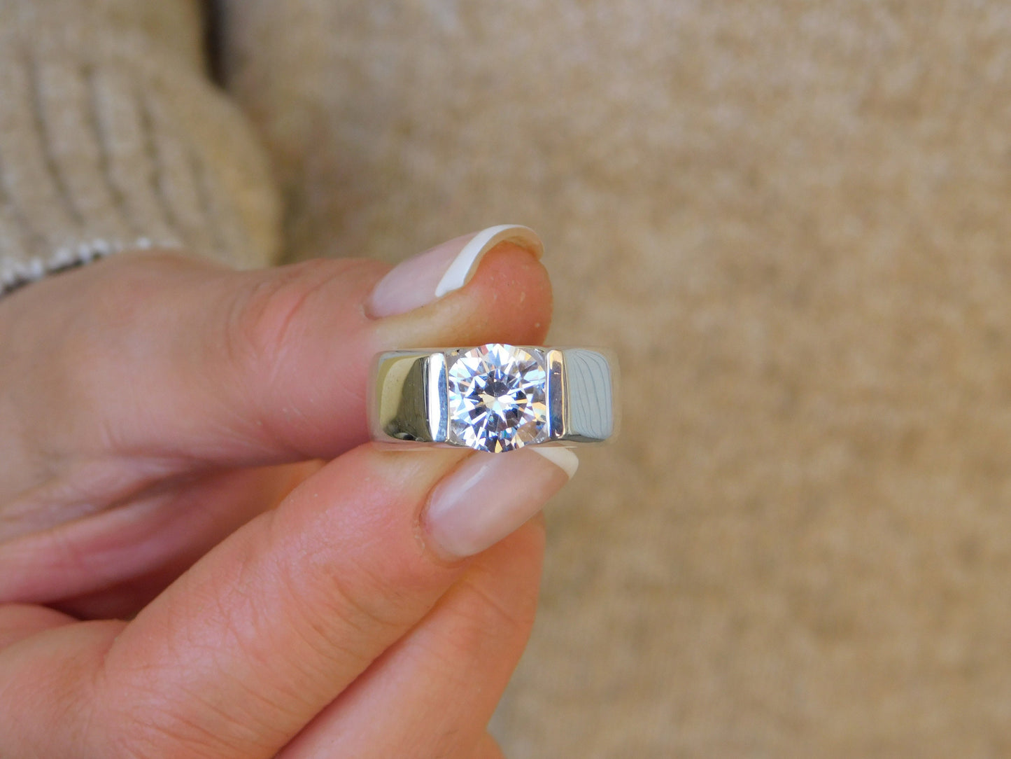 Engagement Ring: Silver AG950 Moissanite Tension Ring by Elisa Kuno, Gold Alternative
