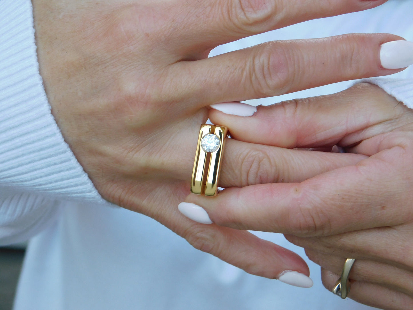 Statement Ring: Twin Band Moissanite Jewelry, Original Design Elisa Kuno