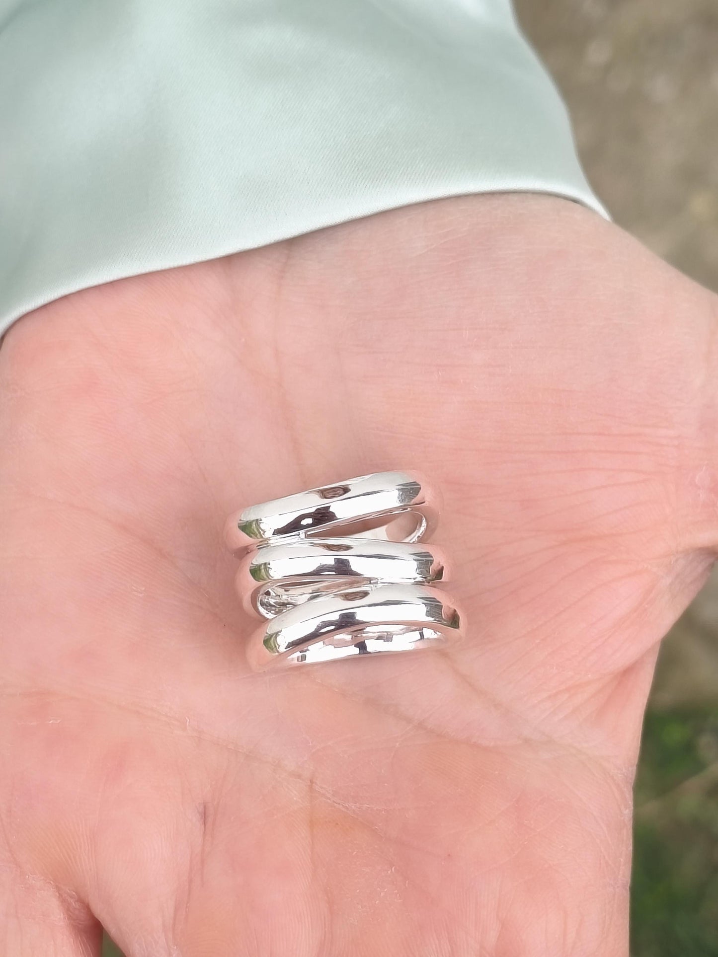 Asymmetrical Ring: Wide Triple Band, Silver AG 950