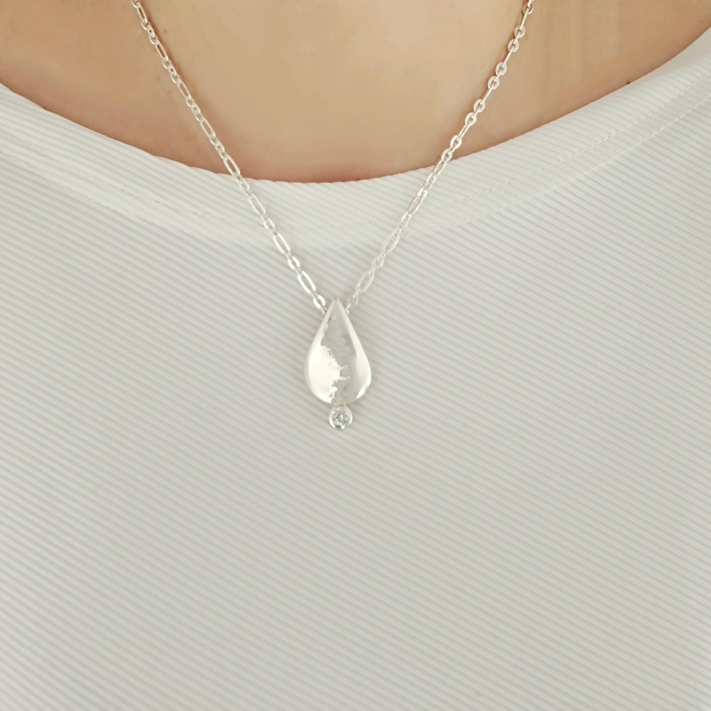 Teardrop Moissanite Necklace, Minimalist Pendant Silver AG950, Luxury Chain