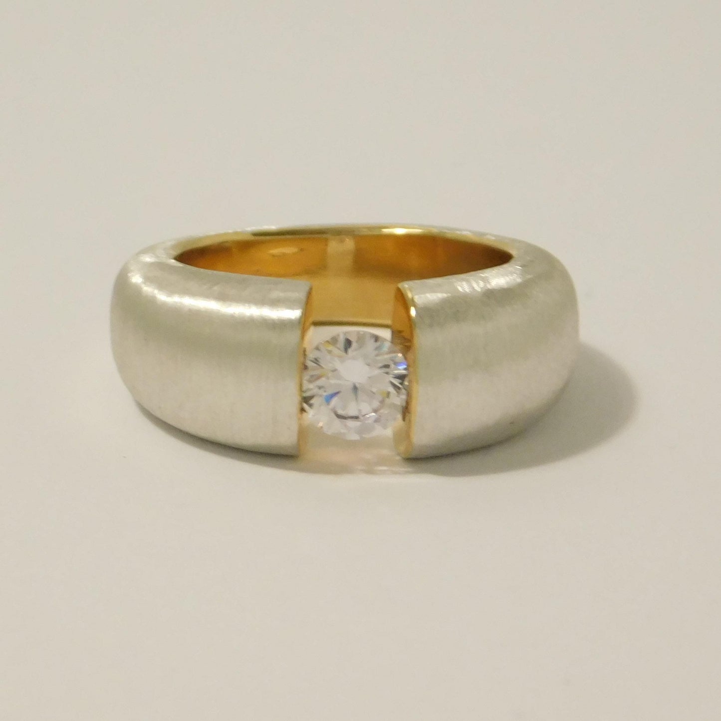 Proposal Ring: Statement Ring for Women, Moissanite Tension Setting, Bi-Color Design with Brushed Finish