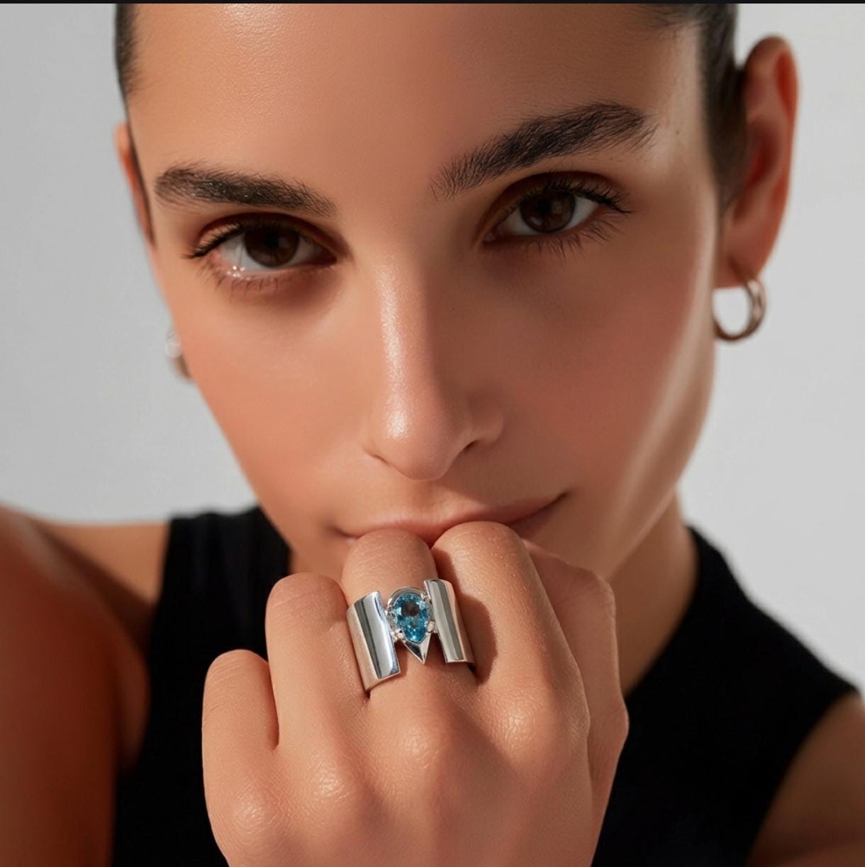 Topaz Statement Ring: Pear Shaped Gemstone, Wide Wedding Band