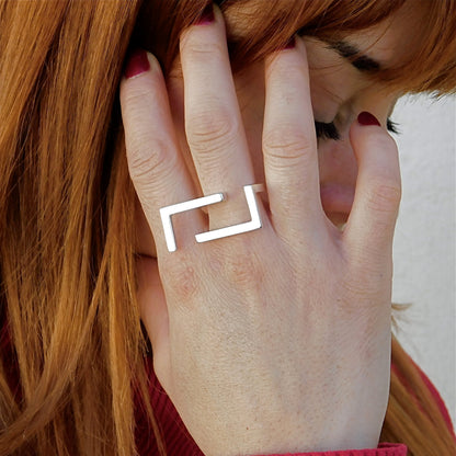 Statement Ring Ag950 Silver , Geometric Bar Design