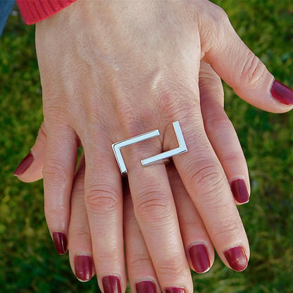 Statement Ring Ag950 Silver , Geometric Bar Design