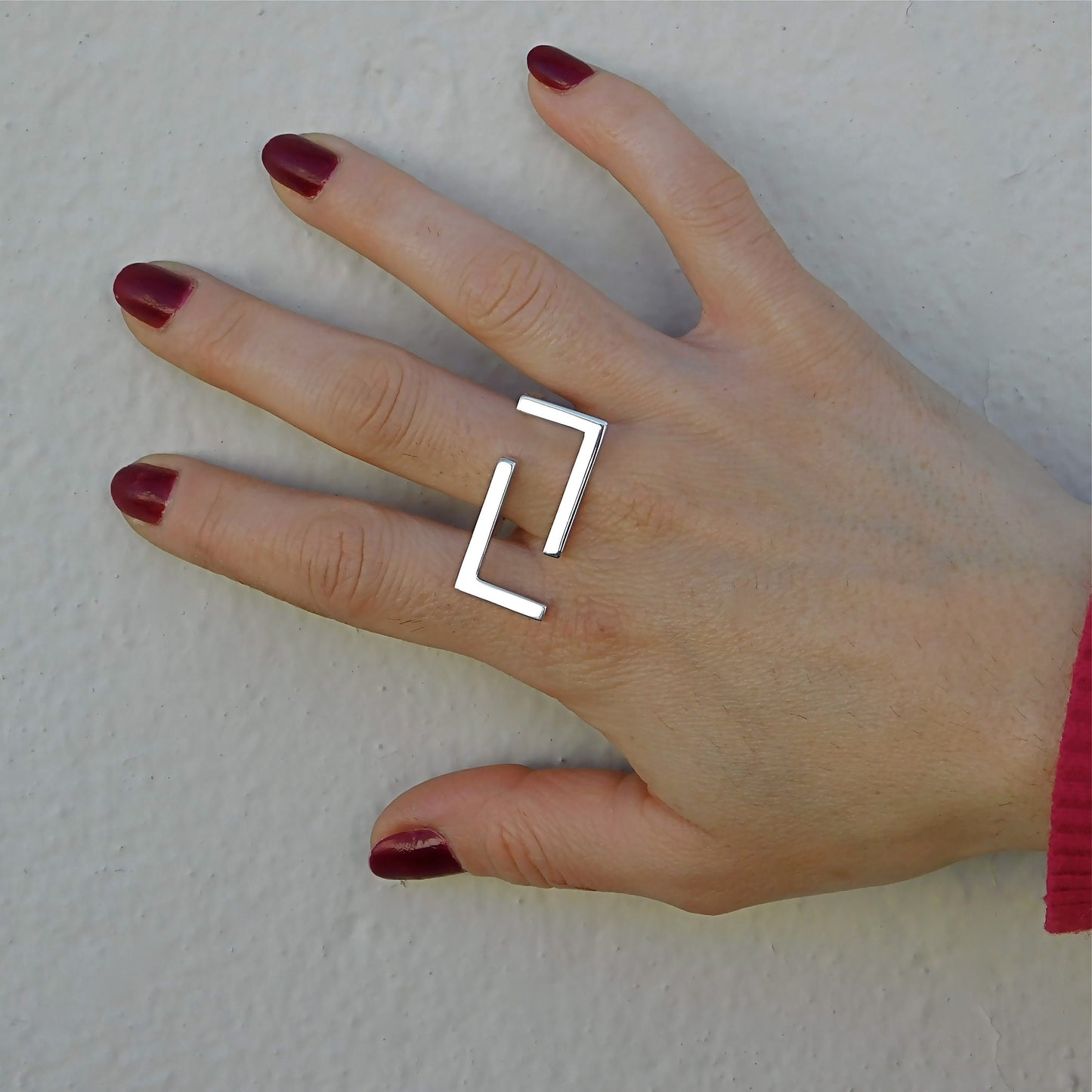 Statement Ring Ag950 Silver , Geometric Bar Design