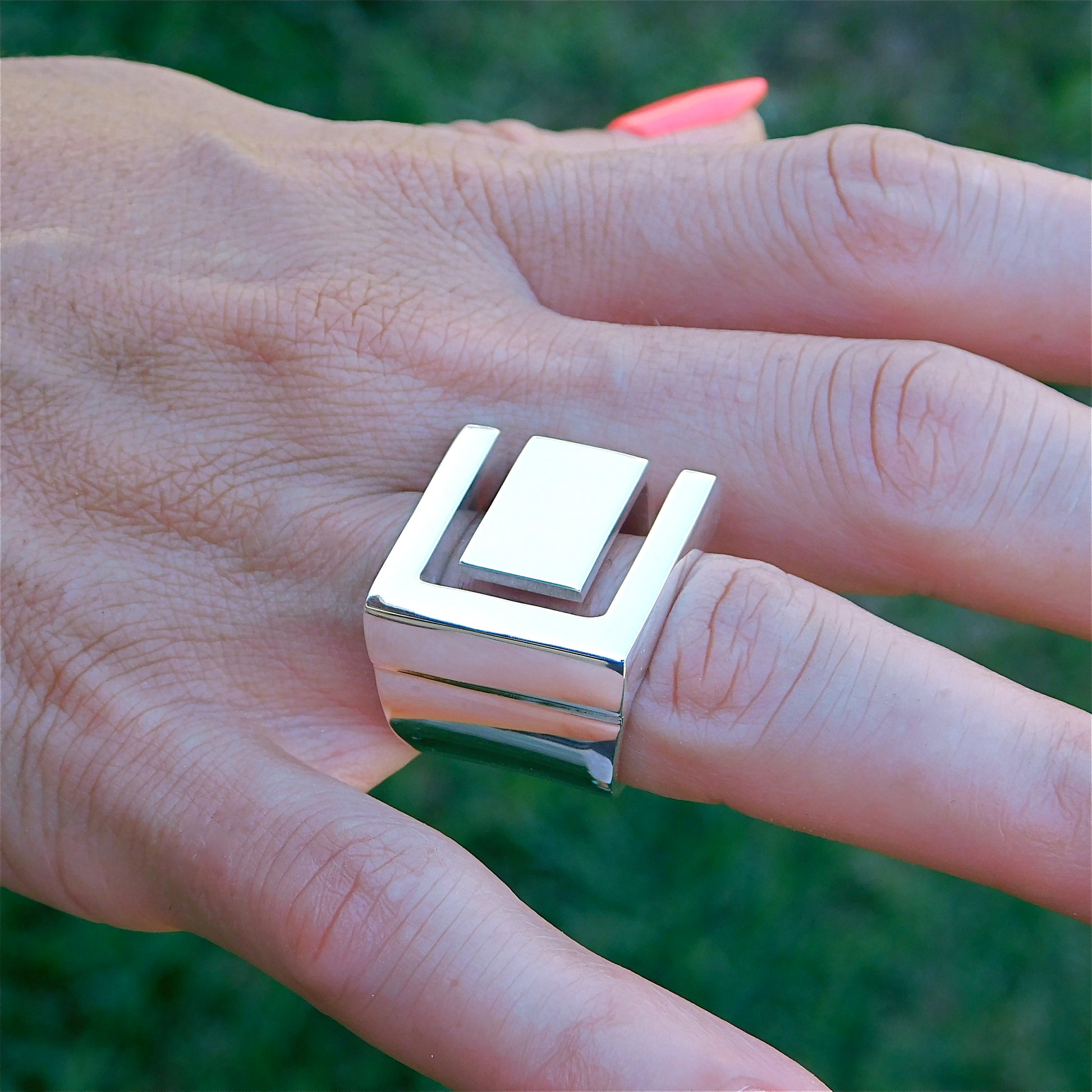 Greek Key Statement Ring: Geometric Design, Bold Jewelry Silver AG 950