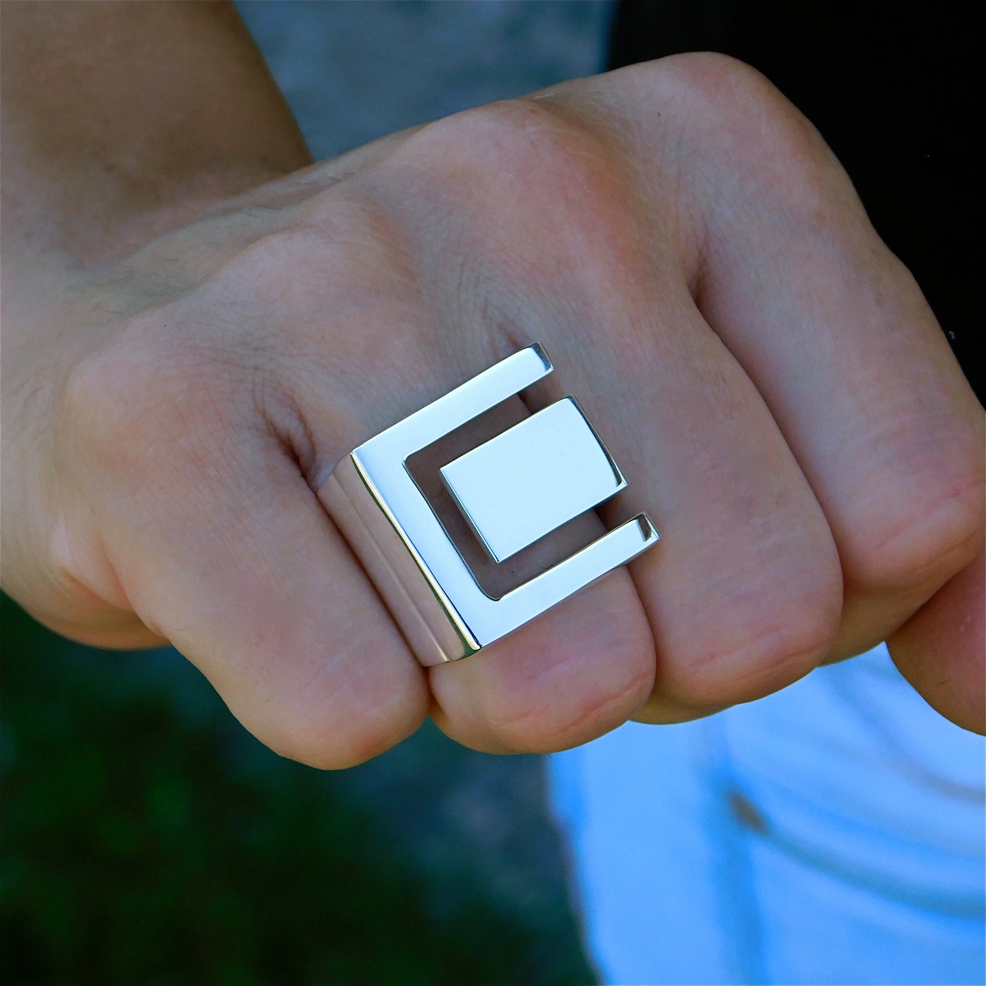Greek Key Statement Ring: Geometric Design, Bold Jewelry Silver AG 950