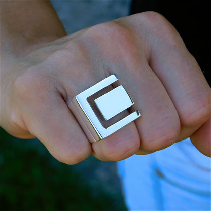 Greek Key Statement Ring: Geometric Design, Bold Jewelry Silver AG 950