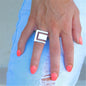 Greek Key Statement Ring: Geometric Design, Bold Jewelry Silver AG 950