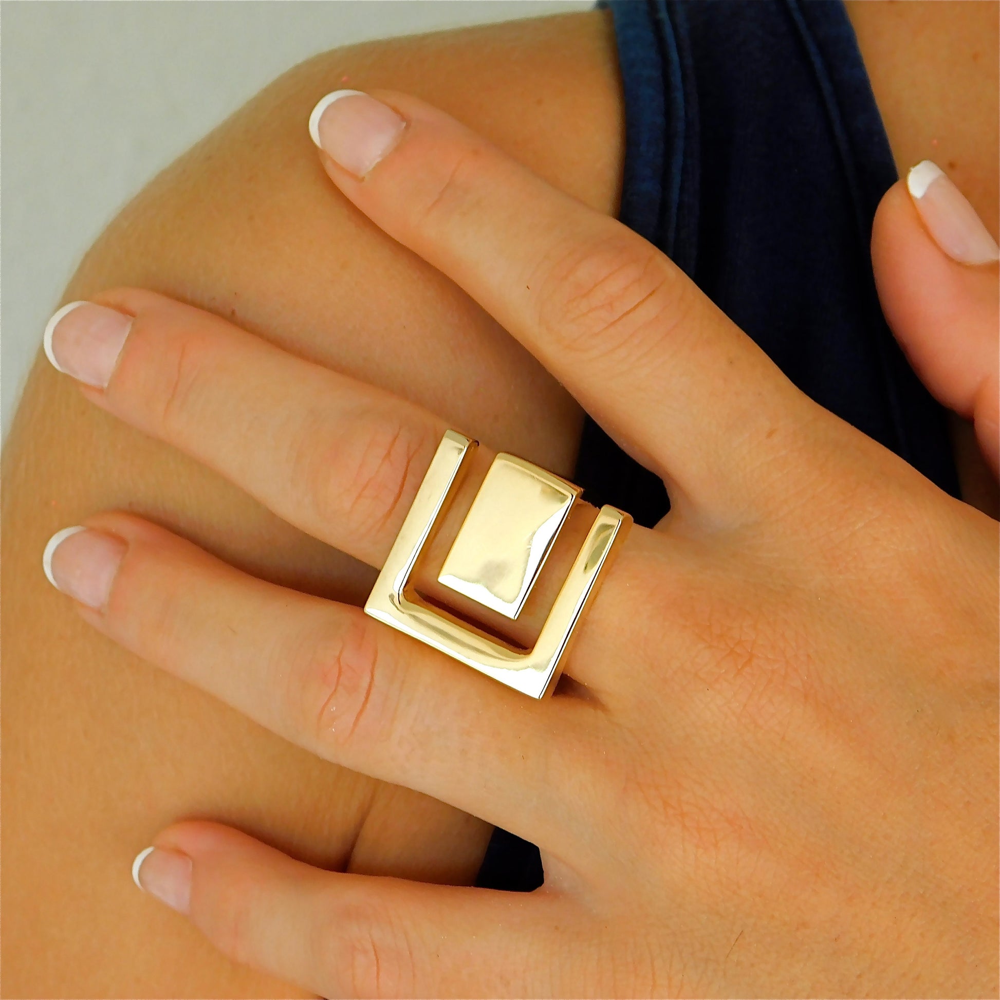 Greek Key Statement Ring: Gold Plated Ring