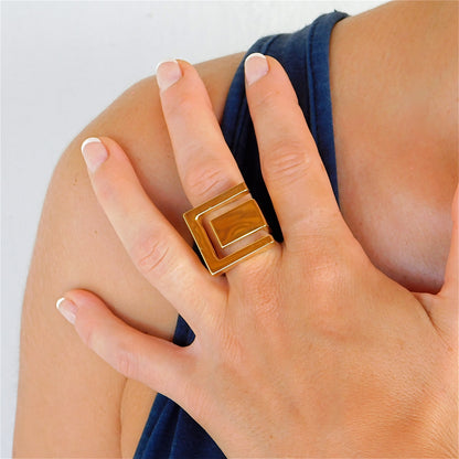 Greek Key Statement Ring: Gold Tone Wide Ring