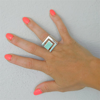 Greek Key Statement Ring: Geometric Design, Bold Jewelry Silver AG 950