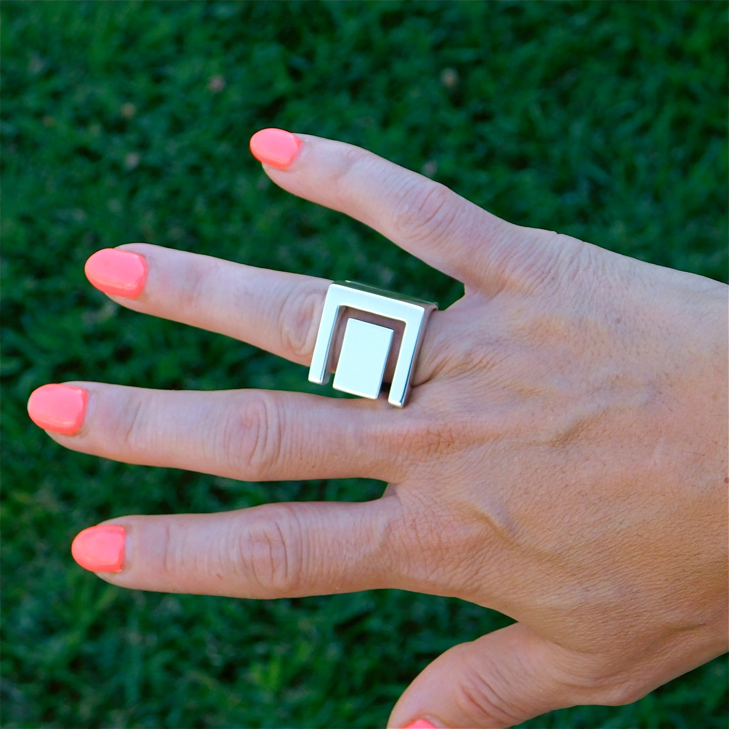 Greek Key Statement Ring: Geometric Design, Bold Jewelry Silver AG 950