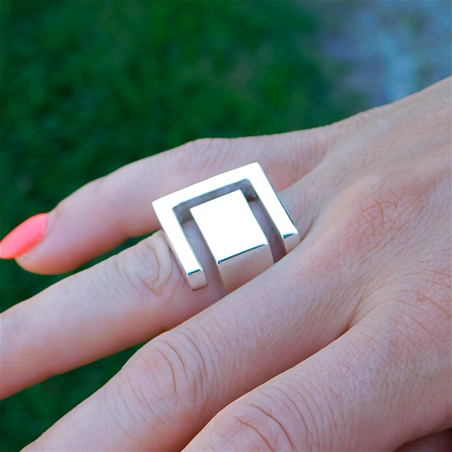 Greek Key Statement Ring: Geometric Design, Bold Jewelry Silver AG 950