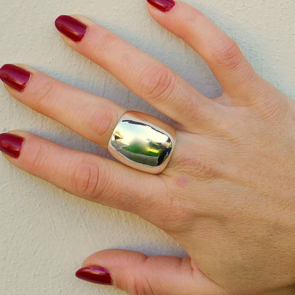 Large Silver Dome Ring: Adjustable Wide Band