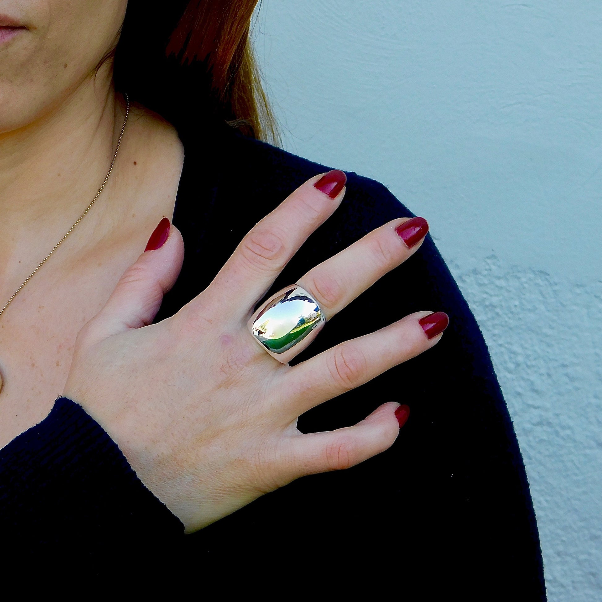 Large Silver Dome Ring: Adjustable Wide Band