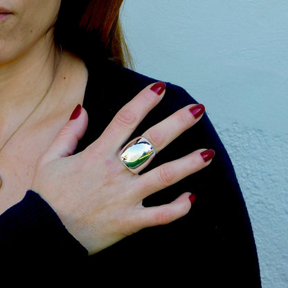 Large Silver Dome Ring: Adjustable Wide Band