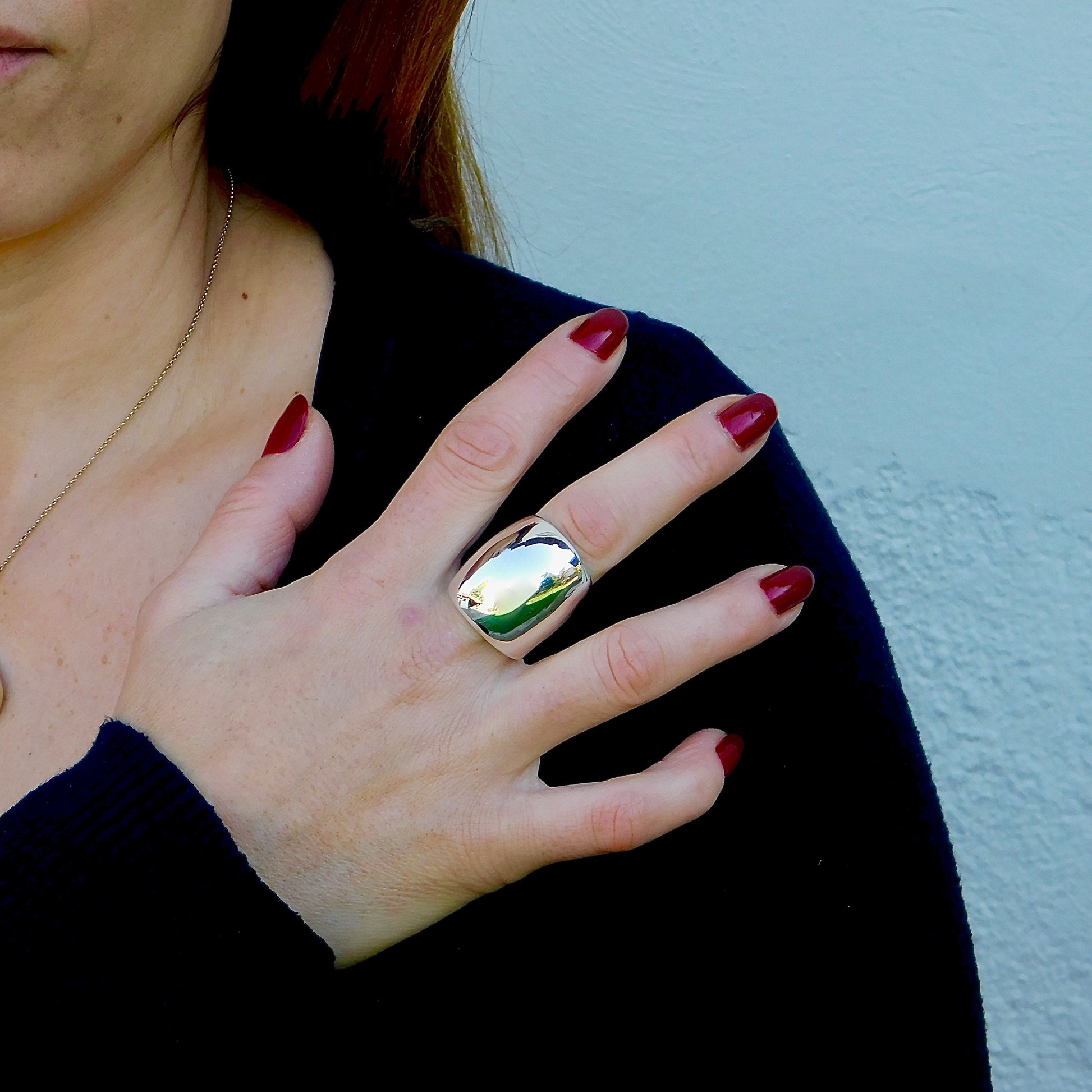 Large Silver Dome Ring: Adjustable Wide Band, Big Ring