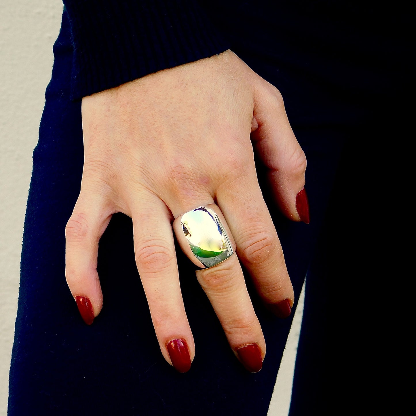 Large Silver Dome Ring: Adjustable Wide Band