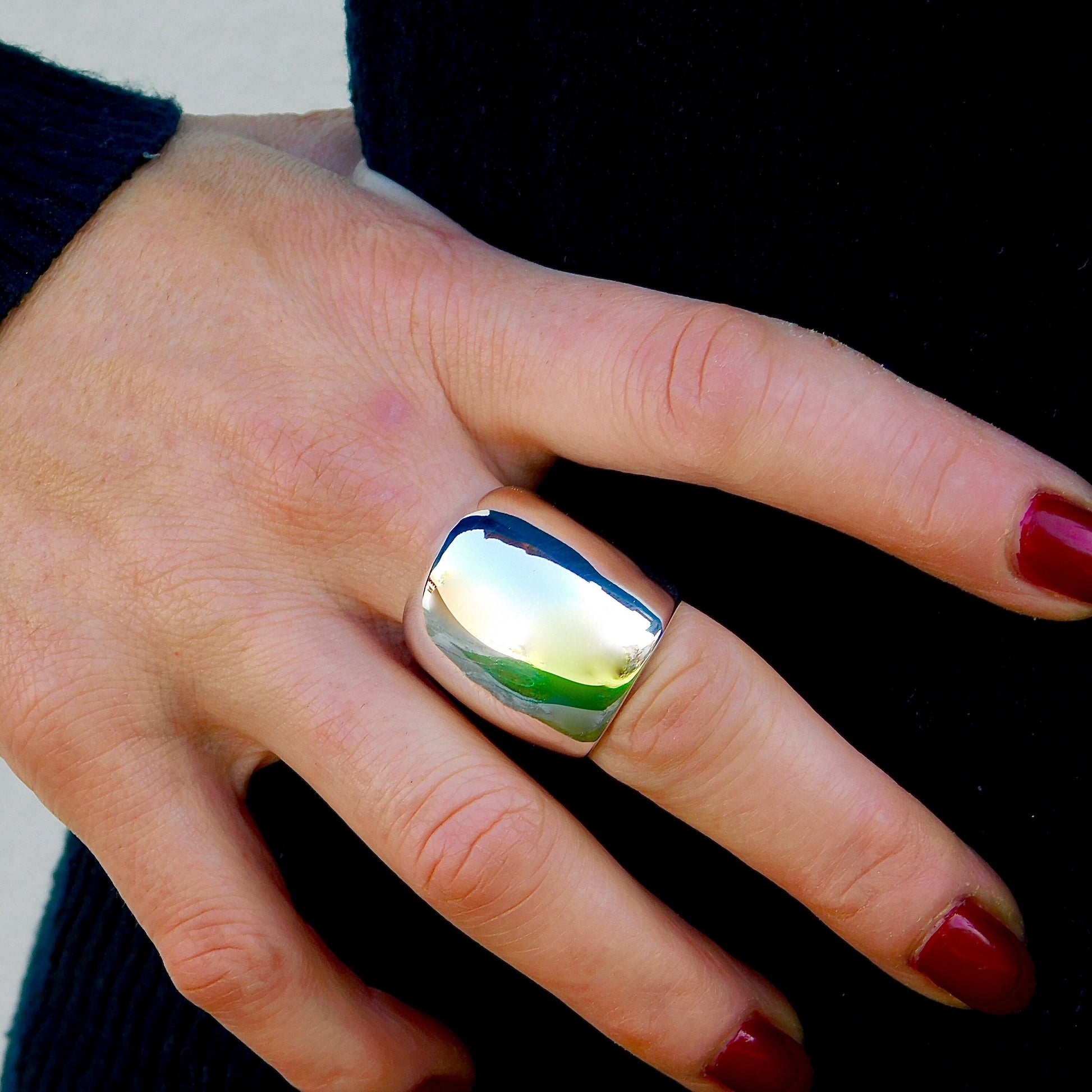 Large Silver Dome Ring: Adjustable Wide Band