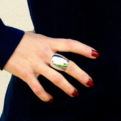 Large Silver Dome Ring: Adjustable Wide Band