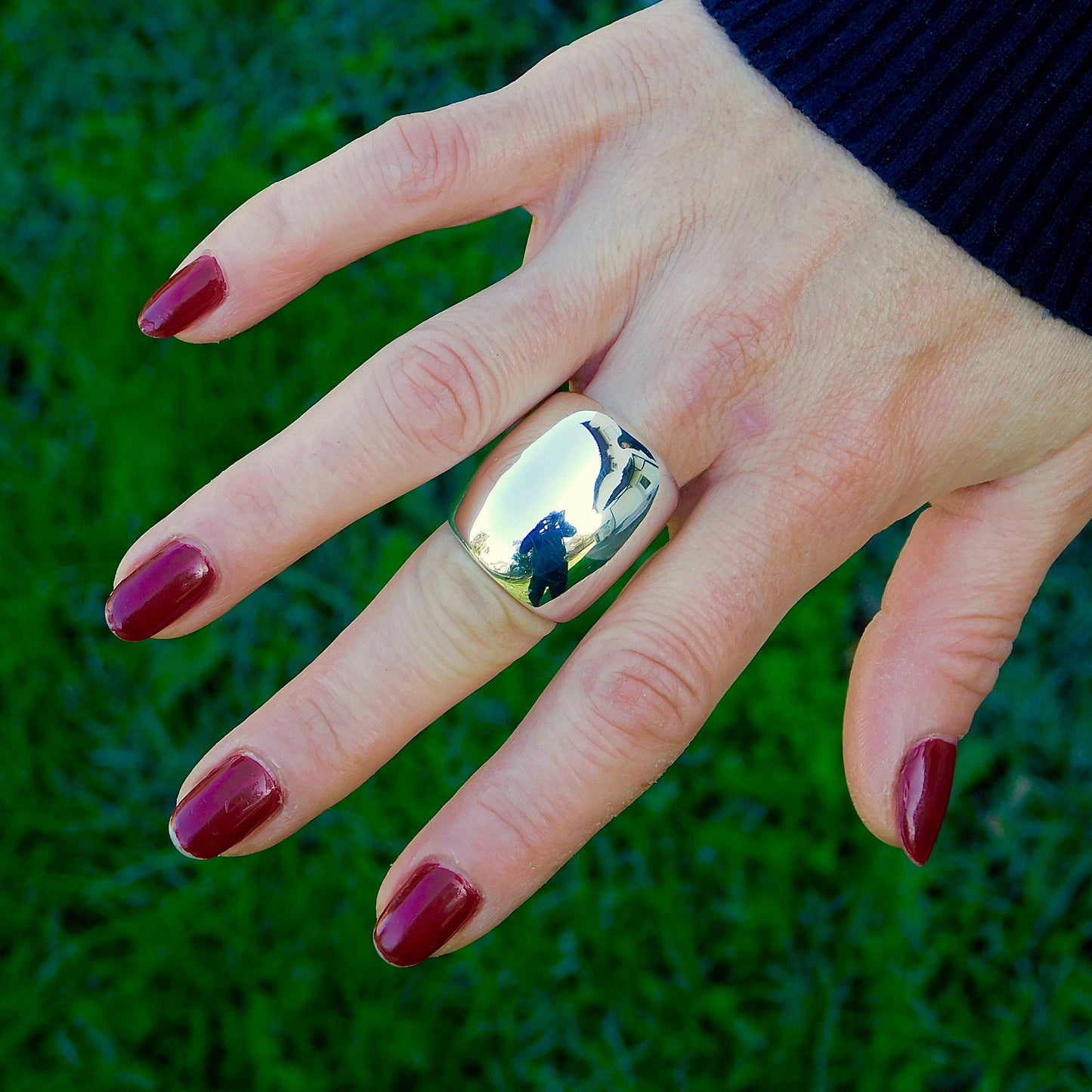 Large Silver Dome Ring: Adjustable Wide Band