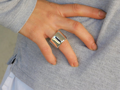 Chunky Silver Wedding Band - Heavy 17MM Wide Ring, Statement Jewelry
