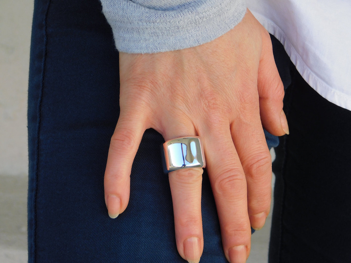 Chunky Silver Wedding Band - Heavy 17MM Wide Ring, Statement Jewelry