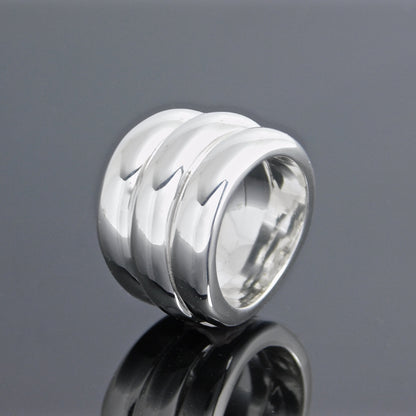 Wide Band Ring: Chunky Statement Ring, Triple Dome Band Ring, Silver AG 950