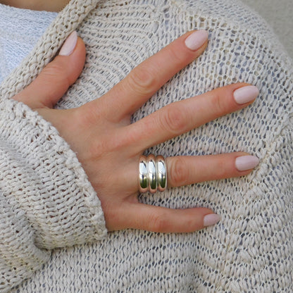 Triple Dome Band Ring: Chunky Silver Statement Ring