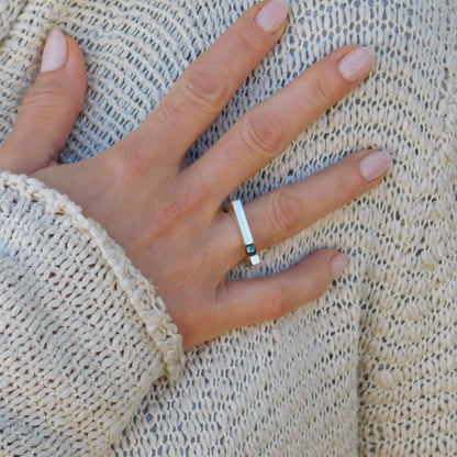 Hematite Ring, Minimalist Bar Ring, Silver AG 950, Elisa Kuno Design