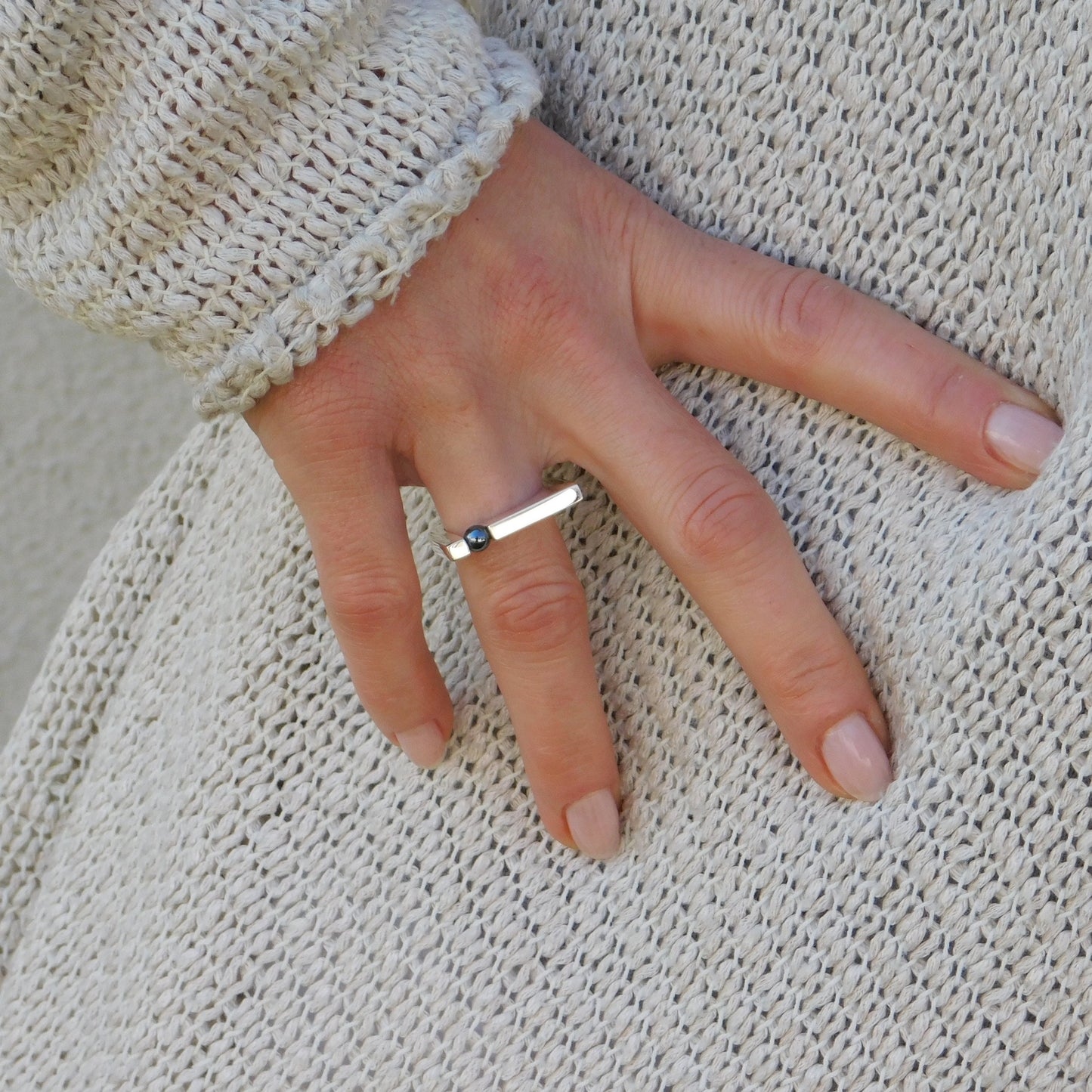 Hematite Ring, Minimalist Bar Ring, Silver AG 950, Elisa Kuno Design