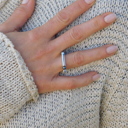 Hematite Ring, Minimalist Bar Ring, Silver AG 950, Elisa Kuno Design