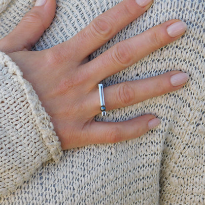 Hematite Ring, Minimalist Bar Ring, Silver AG 950, Elisa Kuno Design