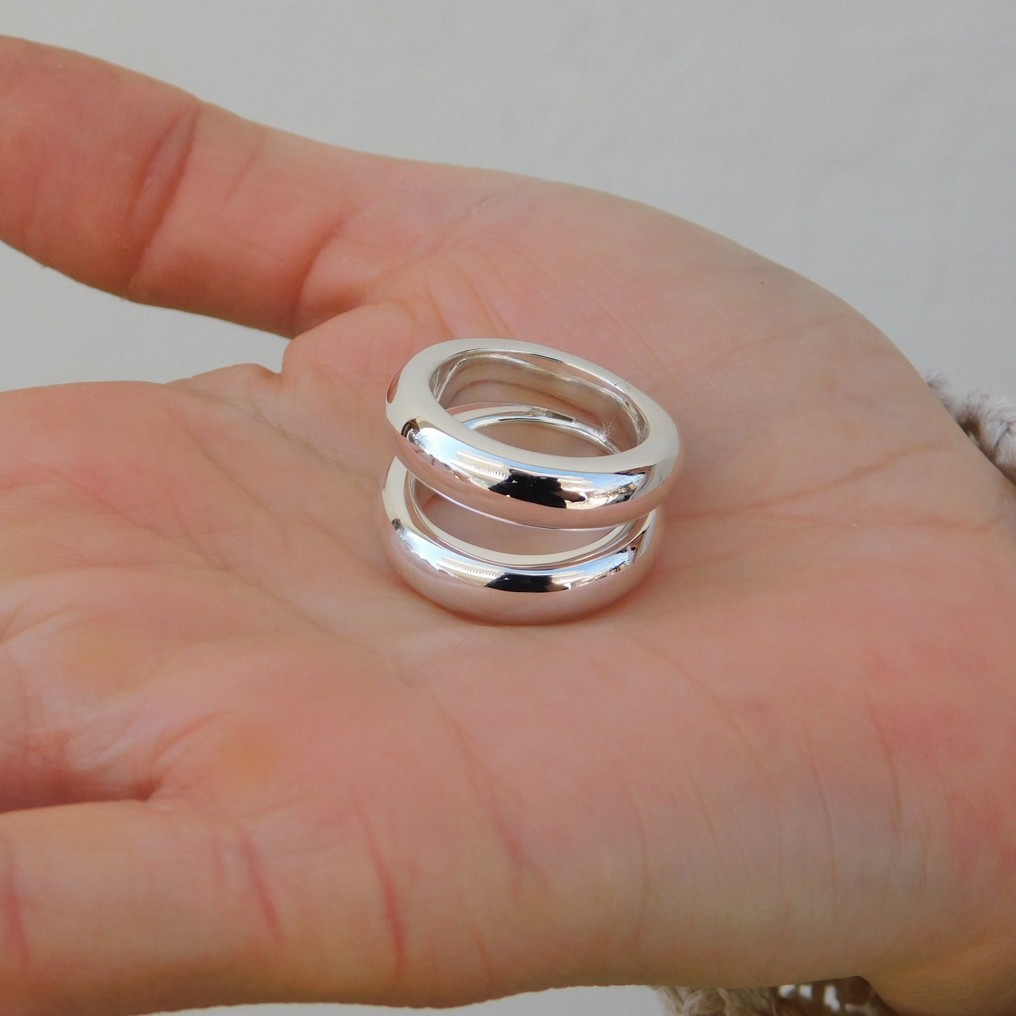 Ring Set of Two: Silver Chunky Dome Ring, Wide Band Statement Ring