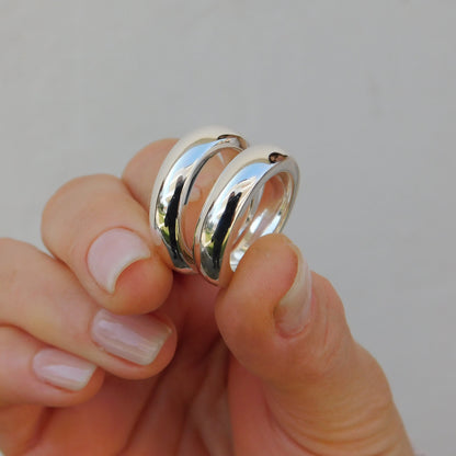 Ring Set of Two: Silver Chunky Dome Ring, Wide Band Statement Ring