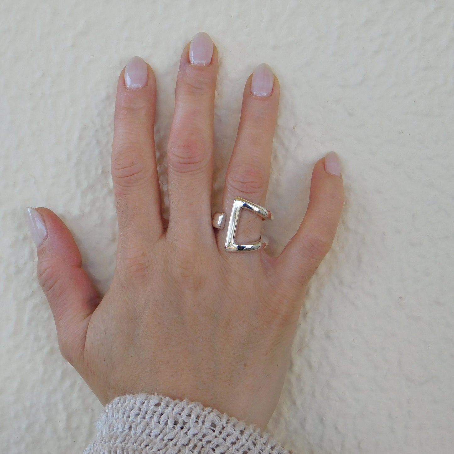 Statement Ring, Triangle Asymmetrical Adjustable Ring, Silver AG 950