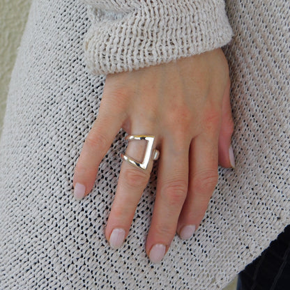Statement Ring, Triangle Asymmetrical Adjustable Ring, Silver AG 950