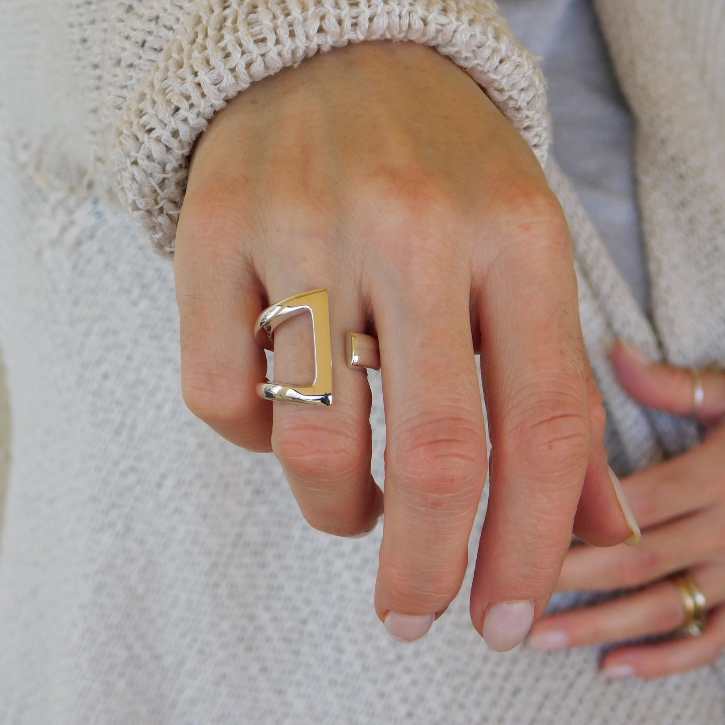 Statement Ring, Triangle Asymmetrical Adjustable Ring, Silver AG 950