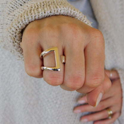 Statement Ring, Triangle Asymmetrical Adjustable Ring, Silver AG 950