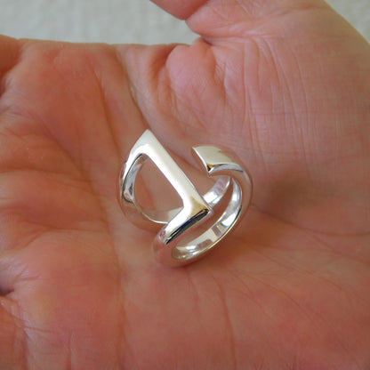 Statement Ring, Triangle Asymmetrical Adjustable Ring, Silver AG 950