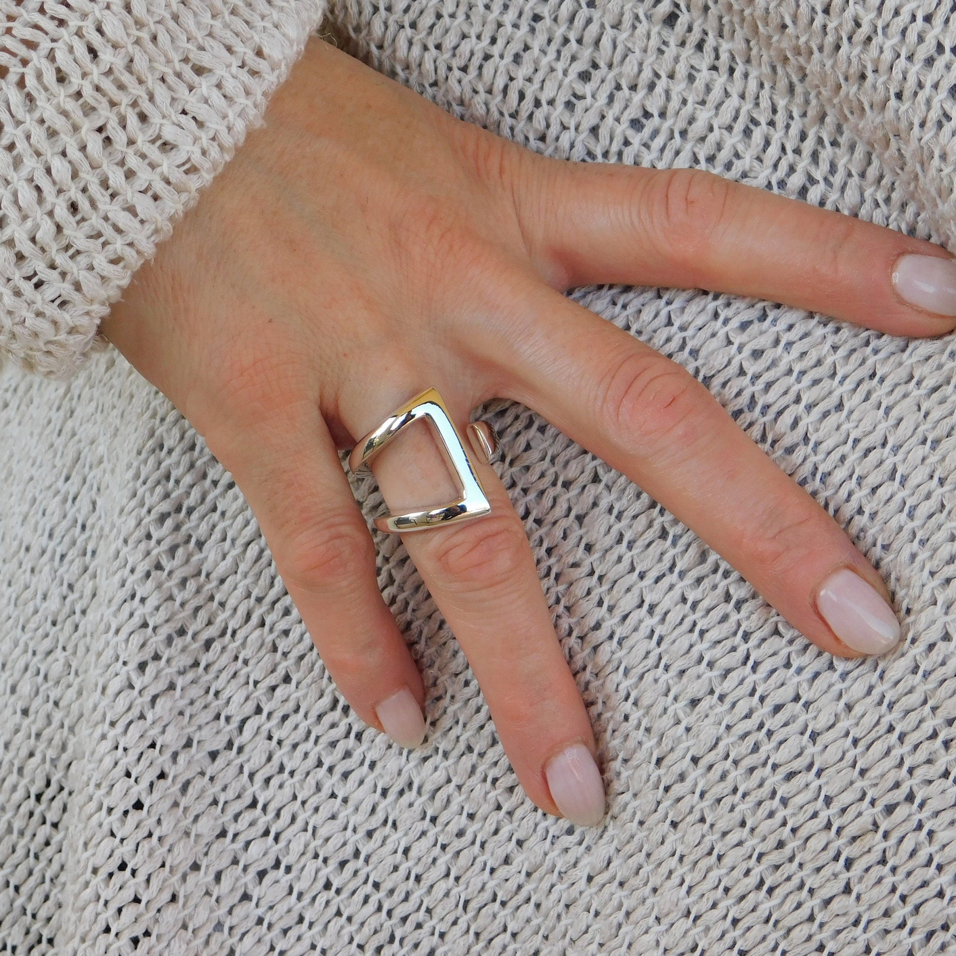 Statement Ring, Triangle Asymmetrical Adjustable Ring, Silver AG 950