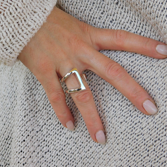 Statement Ring, Triangle Asymmetrical Adjustable Ring, Silver AG 950