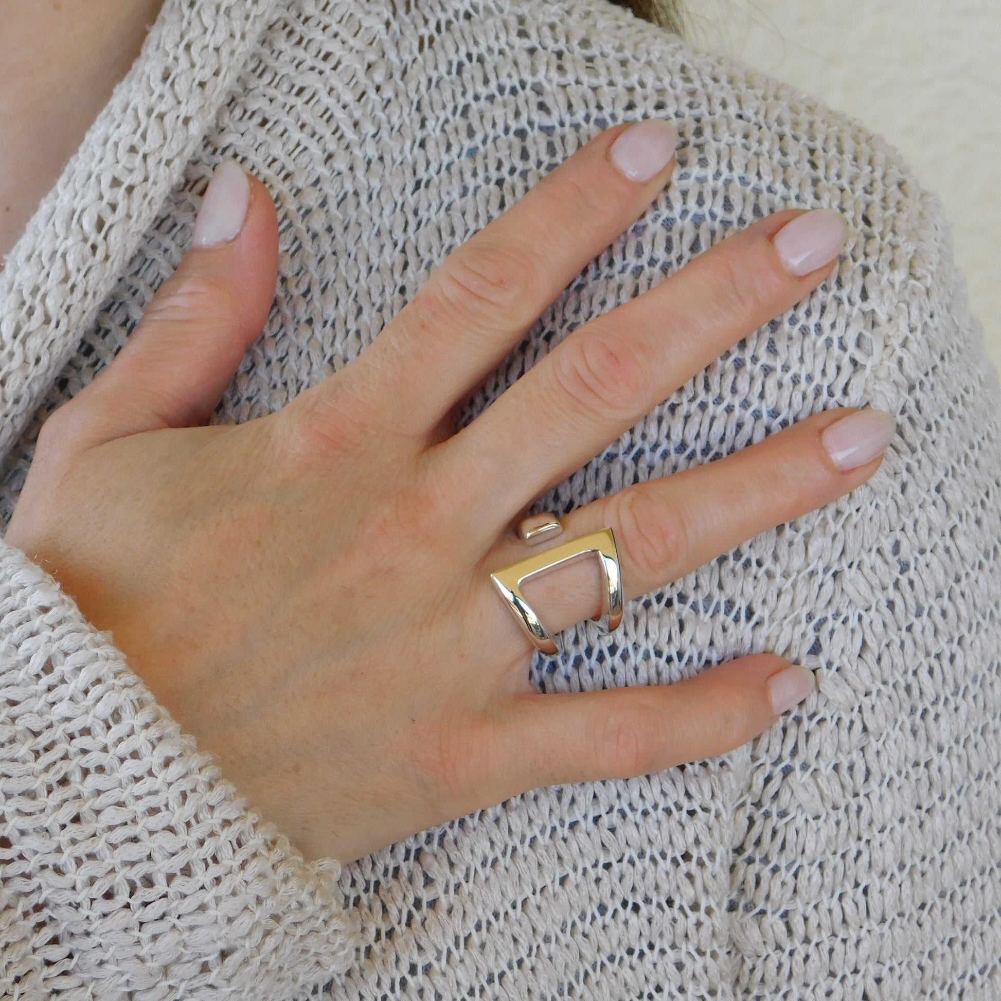 Statement Ring, Triangle Asymmetrical Adjustable Ring, Silver AG 950