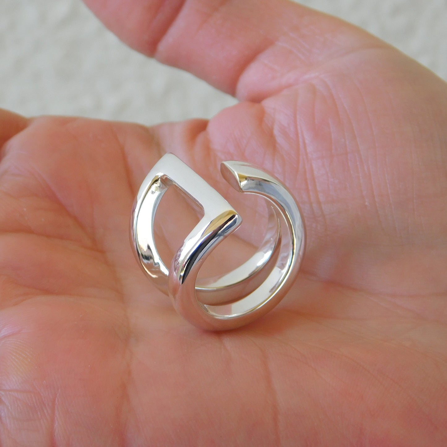Statement Ring, Triangle Asymmetrical Adjustable Ring, Silver AG 950