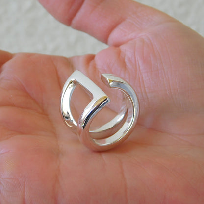 Statement Ring, Triangle Asymmetrical Adjustable Ring, Silver AG 950