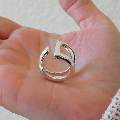 Statement Ring, Triangle Asymmetrical Adjustable Ring, Silver AG 950