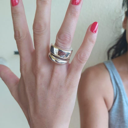 Ring Set Of Two: Solid Silver Stacked Rings, Heavy Statement Jewelry