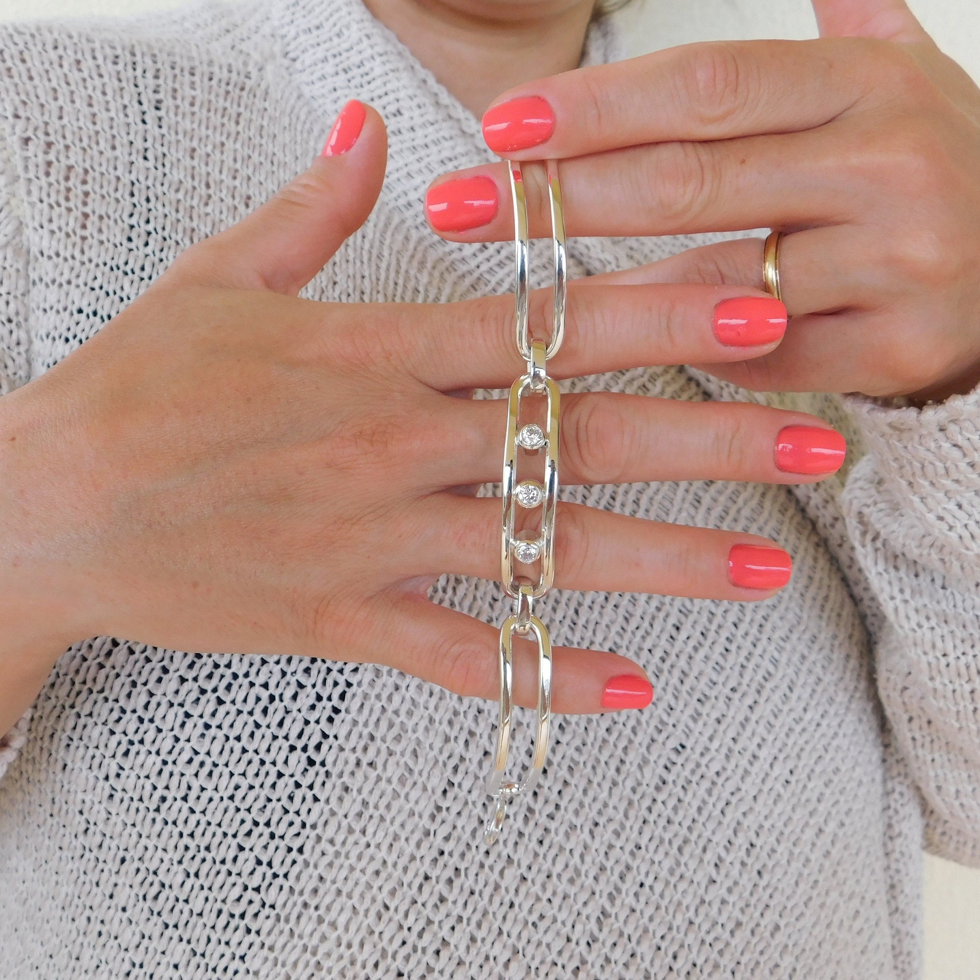 Moissanite Link Bracelet: Heavy Gold Plated Statement, AG950 Silver Option available