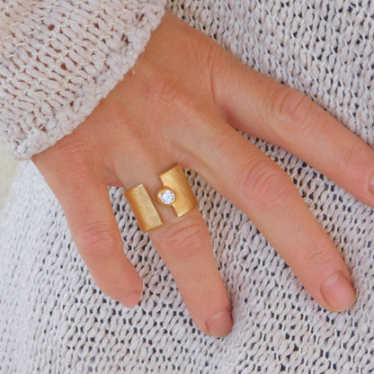 Wide Band Moissanite Ring: Gold Plated Silver Statement Ring